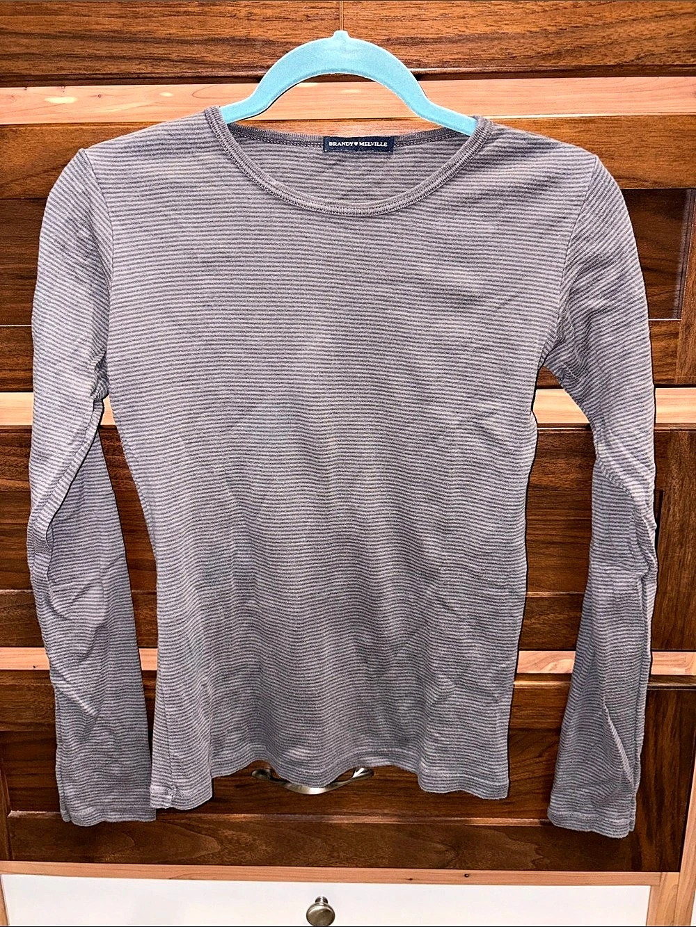 Brandy Melville Women's Striped Long Sleeve Tee in Gray
